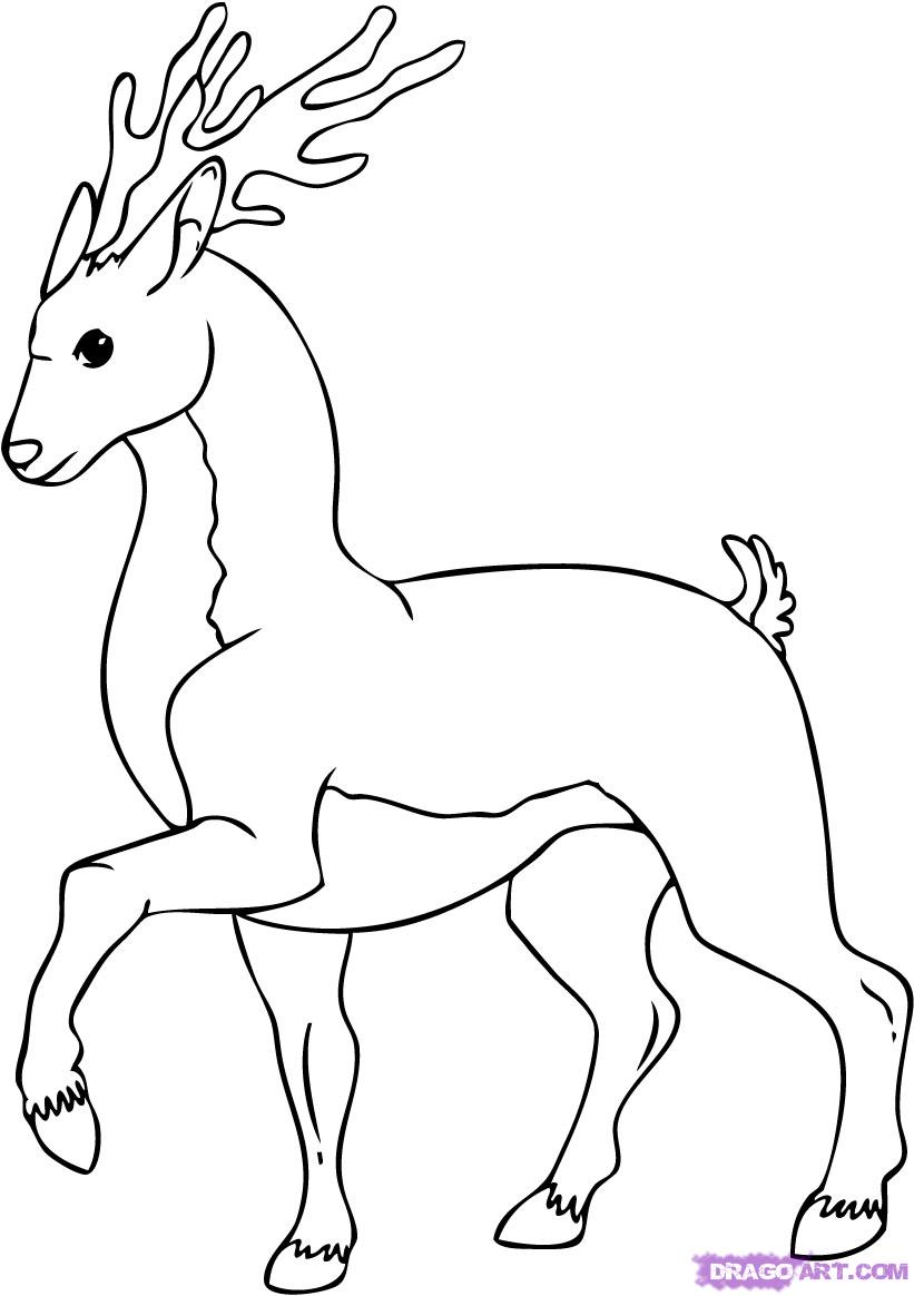 How to Draw a Cartoon Deer, Step by Step, Cartoon Animals, Animals 