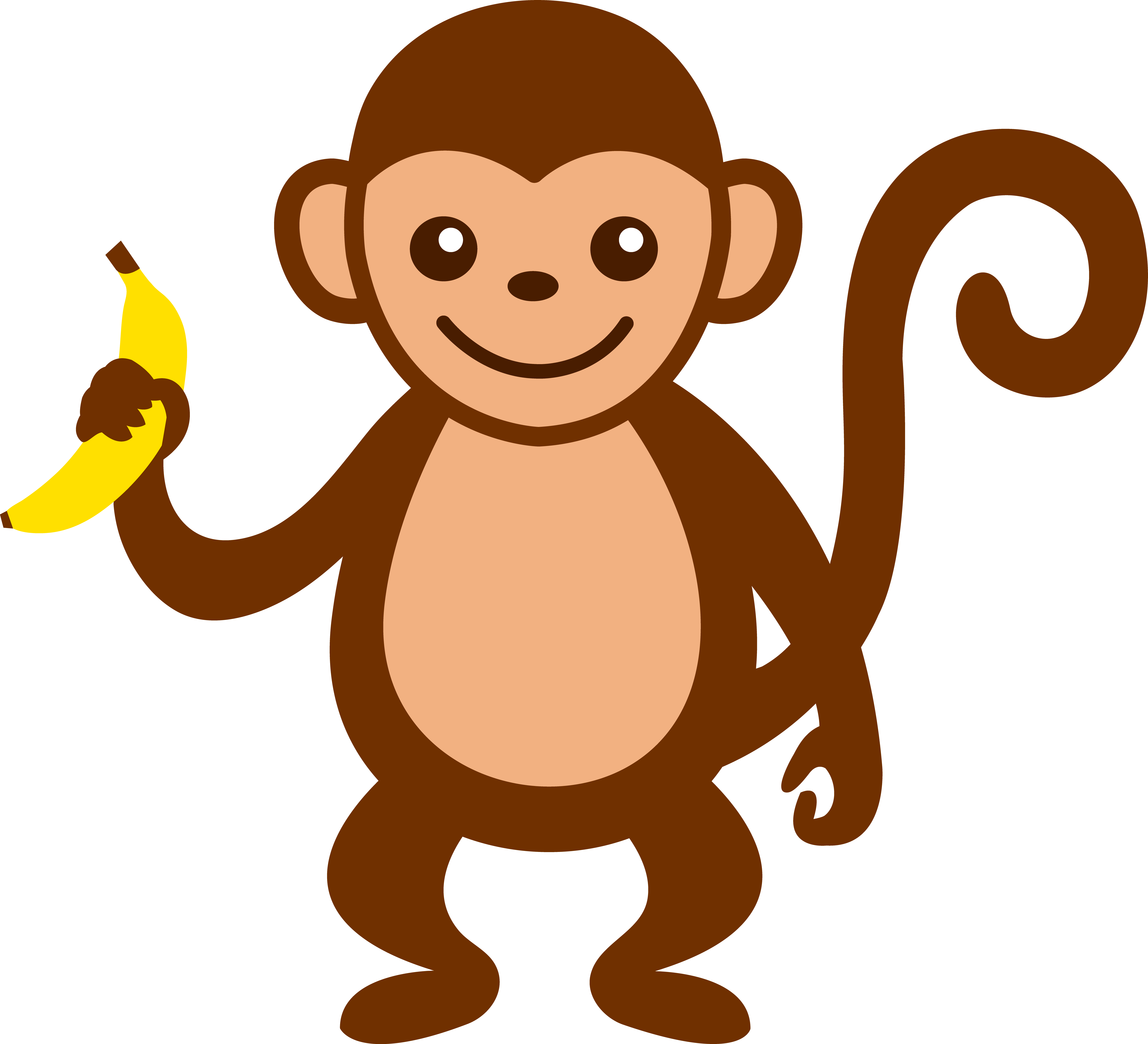 Cute Monkey With Banana - Free Clip Art