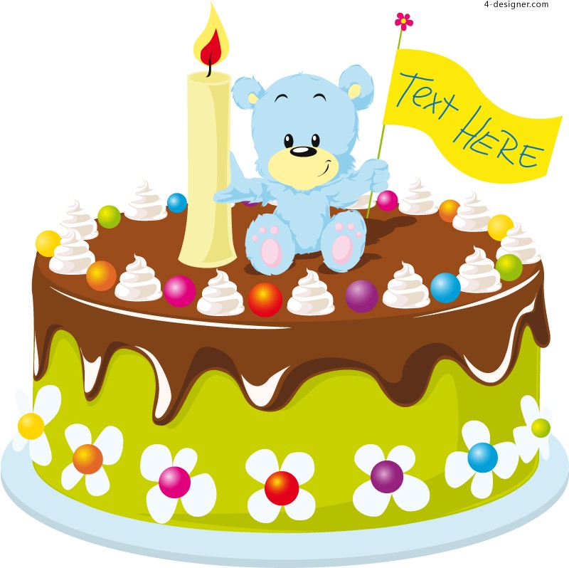 4-Designer | Vector material of cartoon bear birthday cake