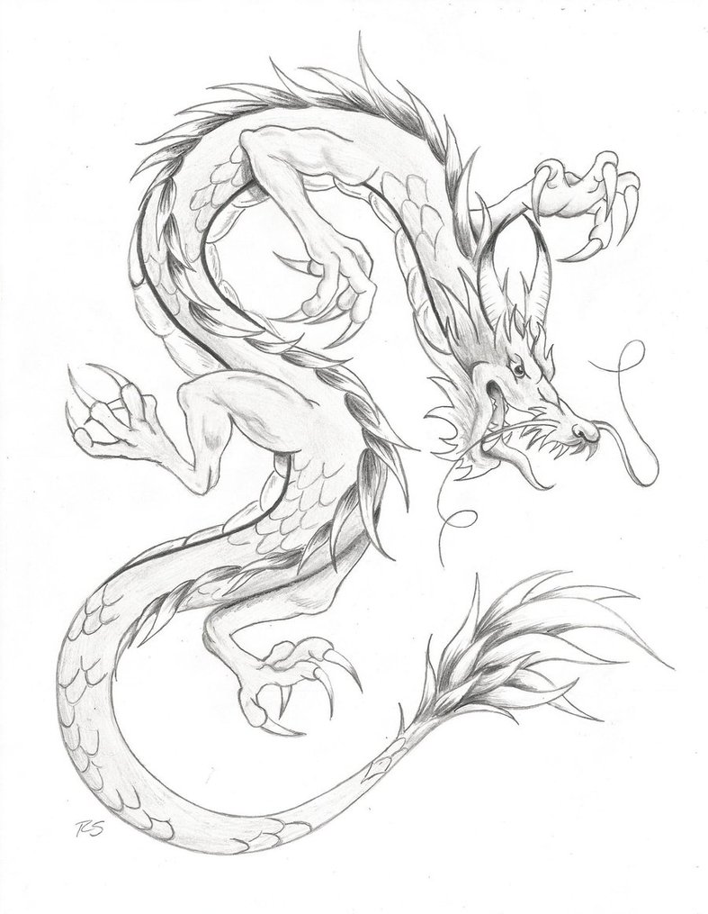 chinese dragon drawings in pencil