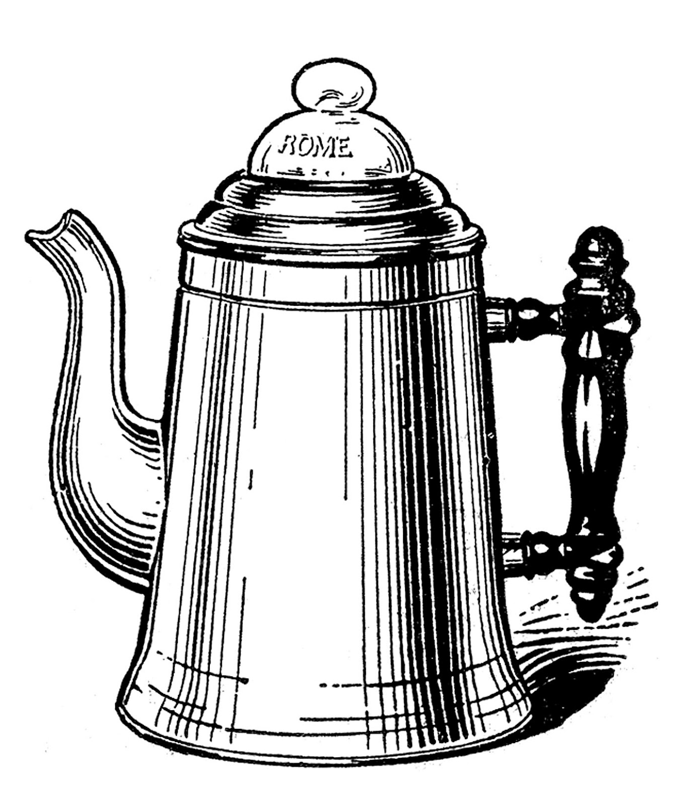 Vintage Kitchen Clip Art - Tea Kettle and Coffee Pots - The 