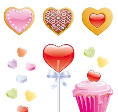 Cookies, candy hearts, lollipop and valentine cupcake - Download 