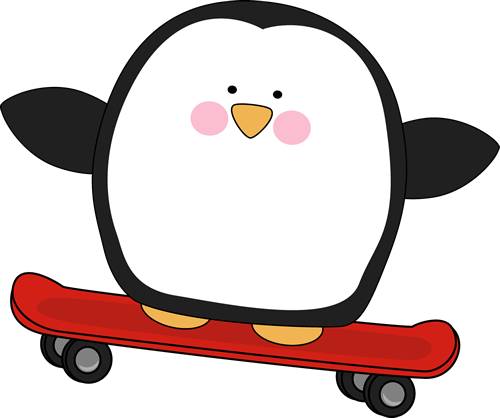 Penguin on a Skateboard Clip Art - Penguin on a Skateboard Image
