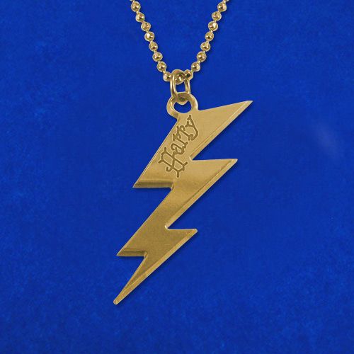 18k Gold Plated Engraved Harry Potter Lightning Bolt Necklace