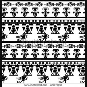 Seamless pattern egyptian floral silhouettes in black and white 