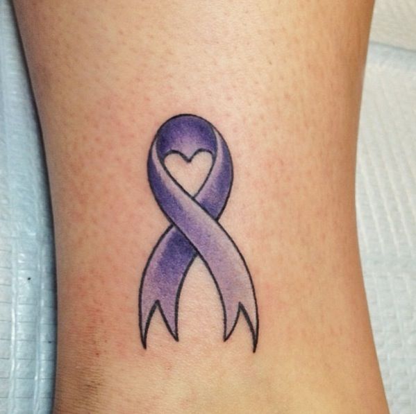 Cancer ribbon tattoo with a heart that I got in memory of my aunt 