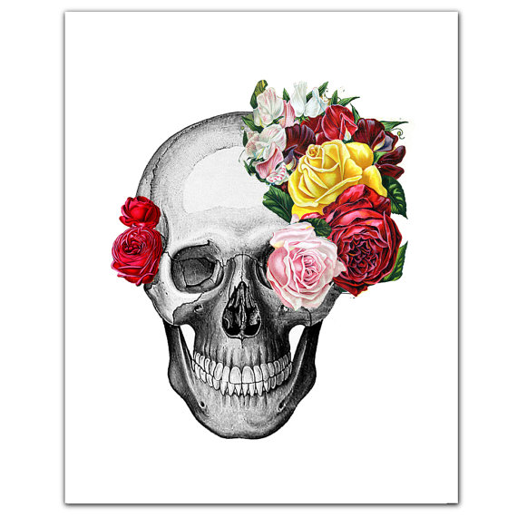 Vintage Skull and Roses ART Print 8 x 10 by RococcoLA on Etsy