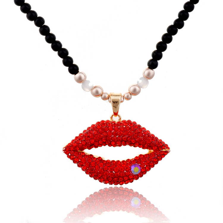 JINSHANG New Fashion Style Sexy Red Lips Alloy Sweater Chain 