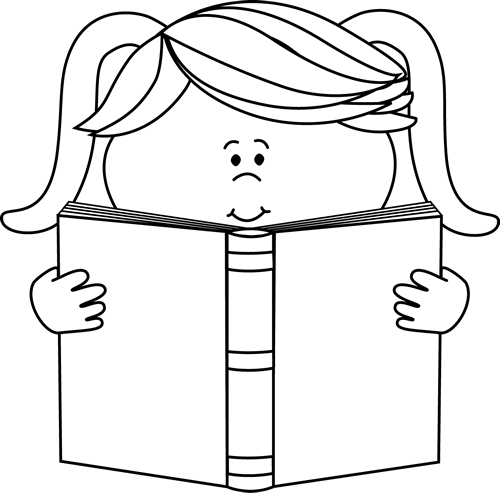Black And White Little Girl Reading A Book Clip Art Black And 