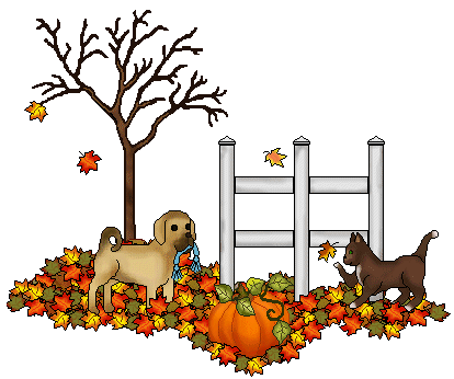 Pumpkin Clip Art - Cat, Dog and Pumpkin in Fall Leaves