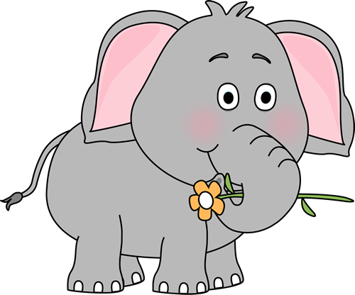Elephant with a Flower Clip Art - Elephant with a Flower Image