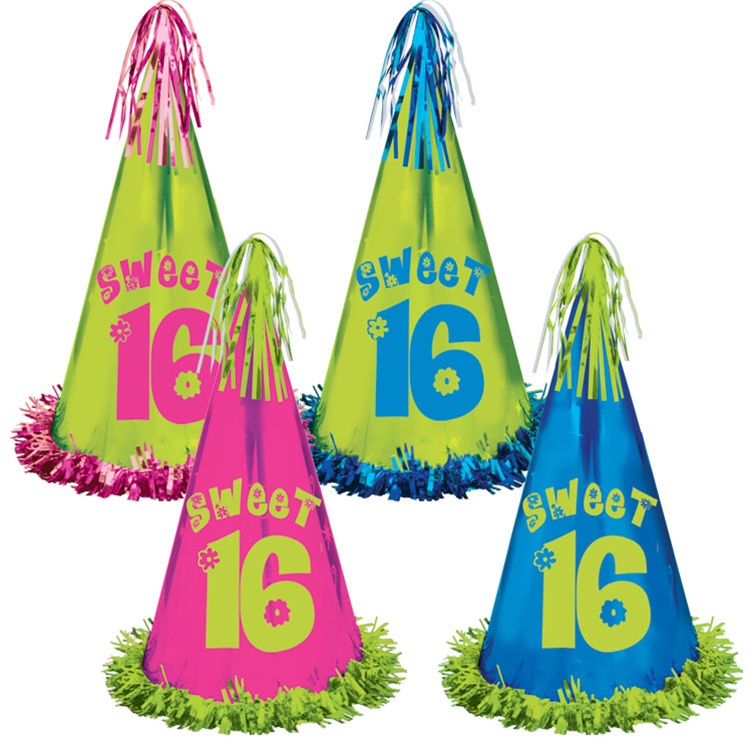 Fringed Foil Sweet 16 Birthday Party Hat