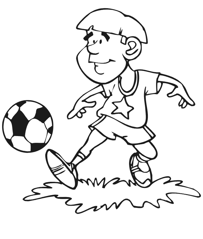 Soccer Coloring Page | Small boy kicking ball