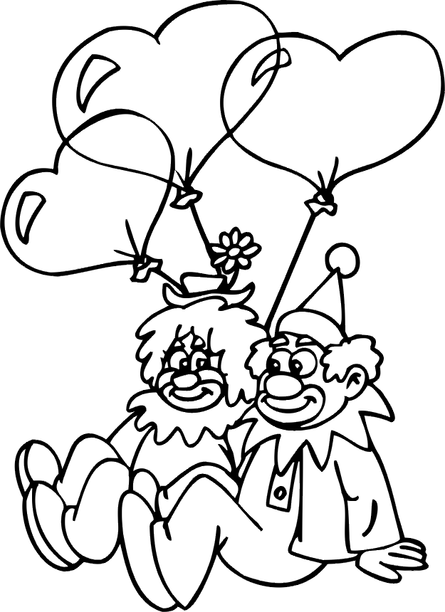 Valentine Coloring Page | Two Clowns in Love