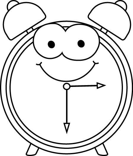 Black and White Cartoon Alarm Clock Clip Art - Black and White 