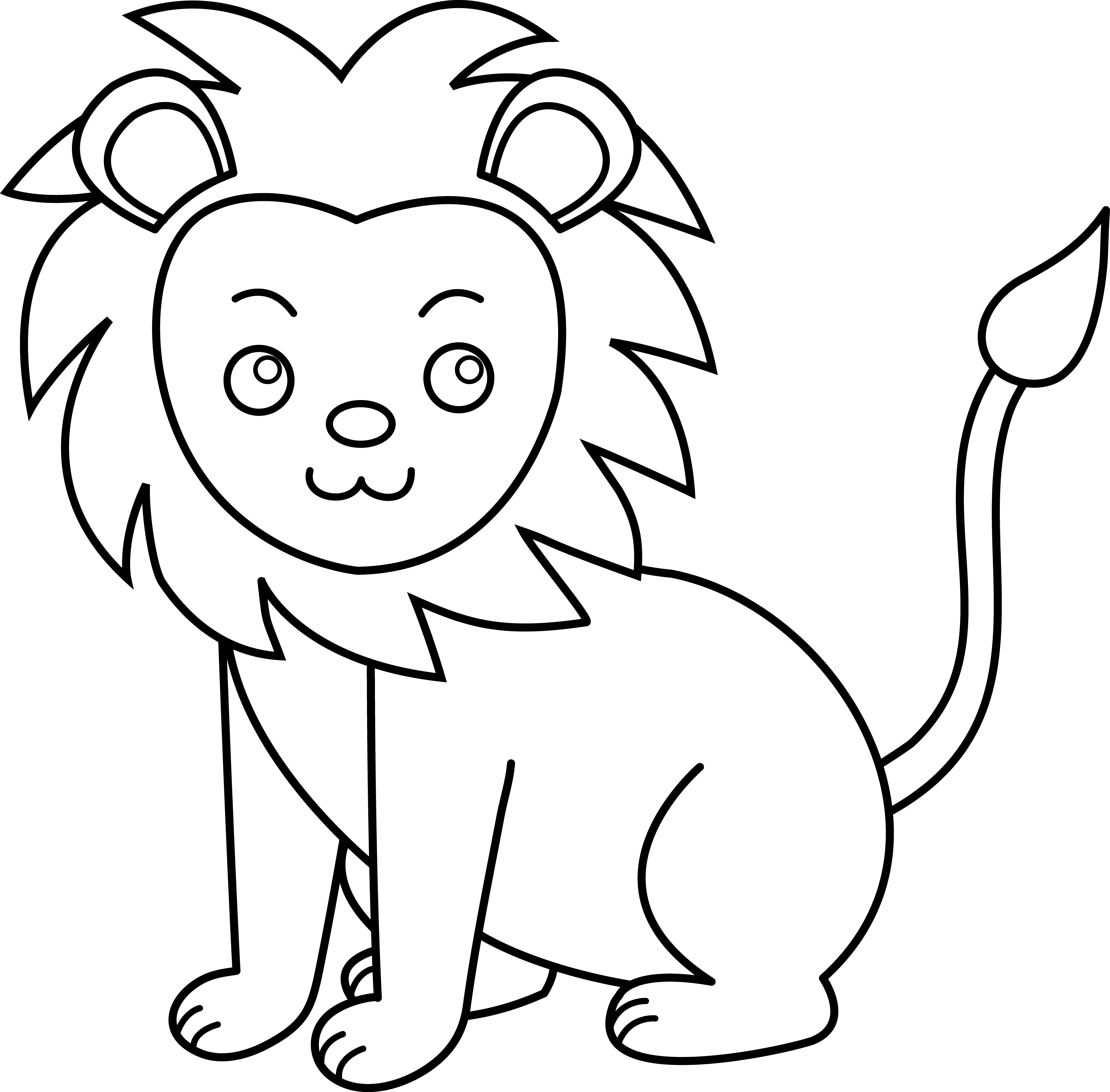 Cute Lion Line Art - Free Clip Art