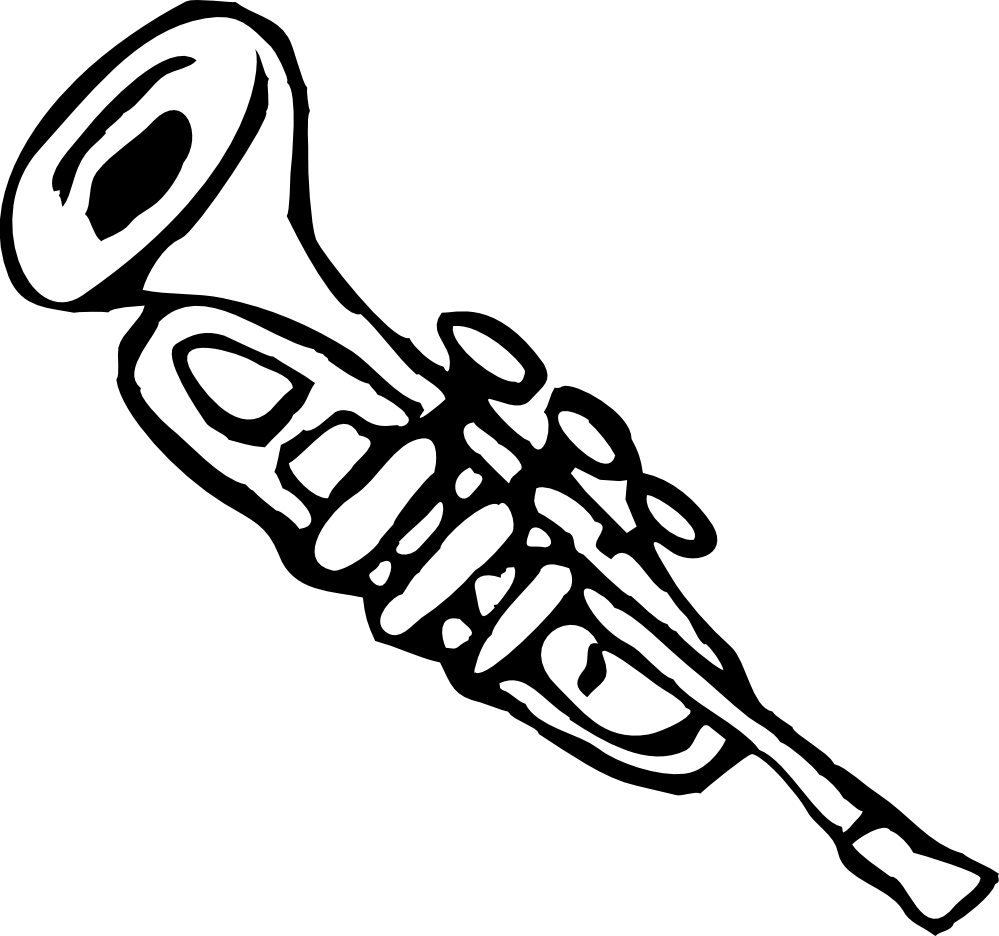 Trumpet 3 Black White Line Music Art Coloring Sheet Colouring Page 
