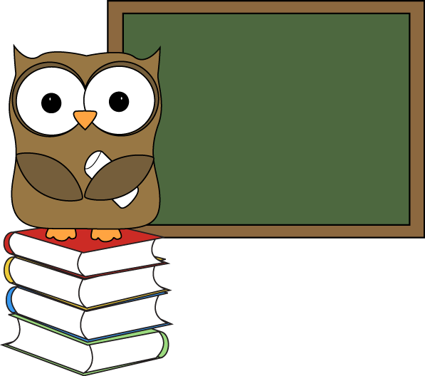 Owl with Books and Chalkboard Clip Art - Owl with Books and 