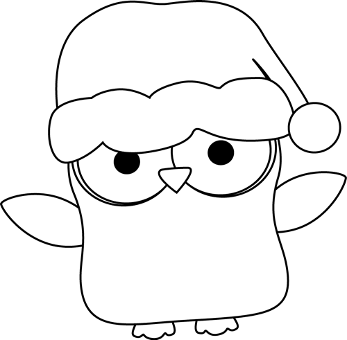 Black and White Christmas Owl Clip Art - Black and White Christmas 