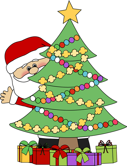 Santa Behind a Christmas Tree Clip Art - Santa Behind a Christmas 