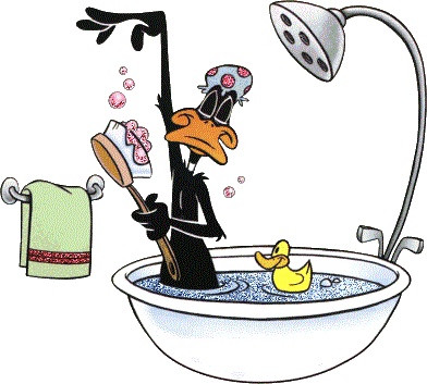 Daffy Duck, bath tub, bathing, shower, brush, cartoon, funny 