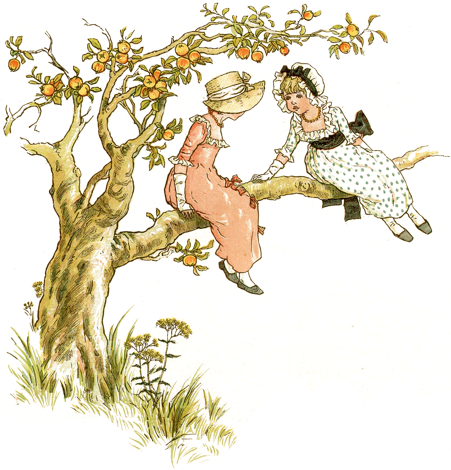 Sweet Children in Apple Tree Picture - The Graphics Fairy