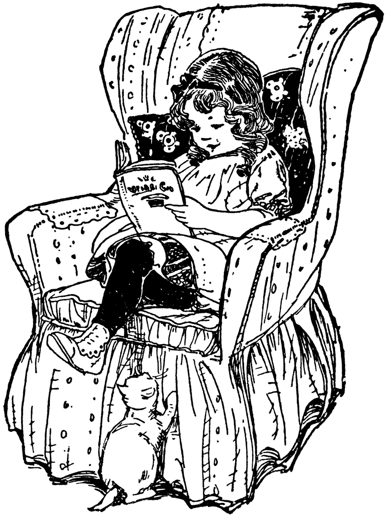 Girl Reading Book in Chair | ClipArt ETC