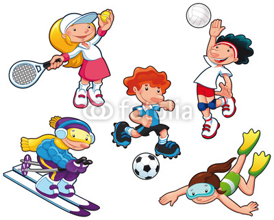 Sport characters. Cartoon vector isolated boys and girls. Stock 
