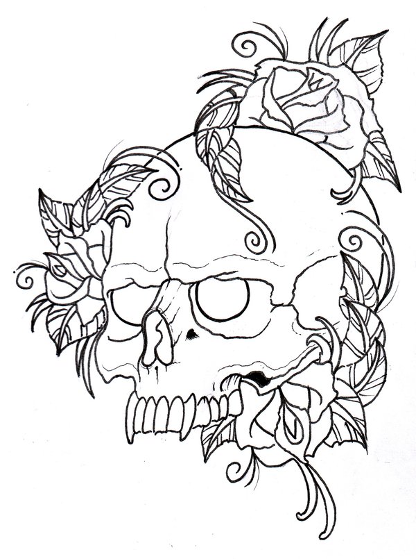 Skull and Roses Outline by vikingtattoo on Clipart library