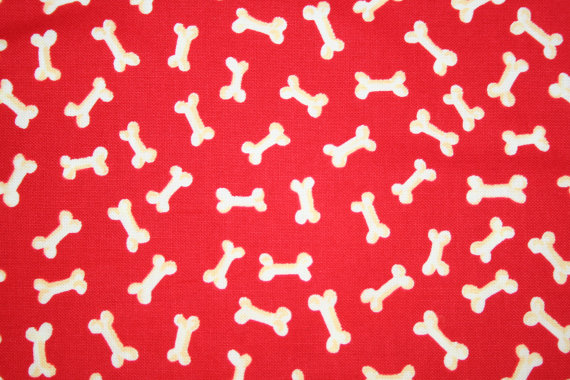 1 yard 17 White Dog Bones on RED. Cute Dog Fabric by shannonksykes