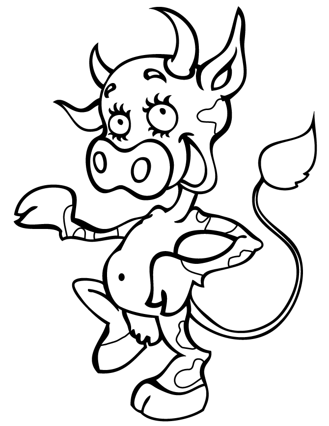 Smiling Happy Cow For Kids Coloring Page | HM Coloring Pages