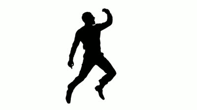 Silhouette Of A Man In Slow Motion Jumping Against A White 