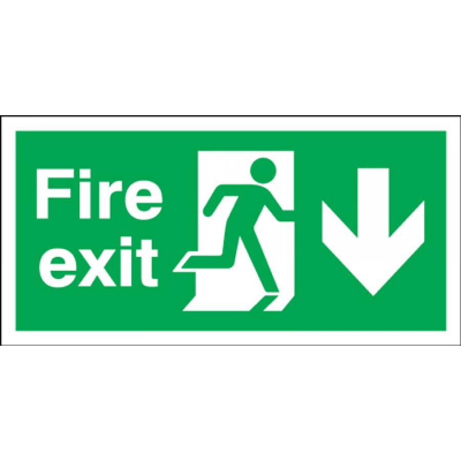 150mm x 450mm Fire Exit Sign Exit Running Man Arrow Down