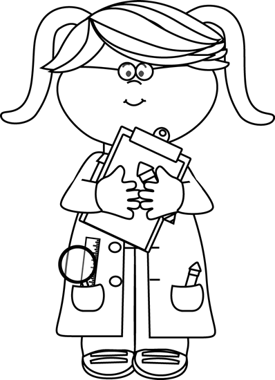 Black and White Girl Scientist with a Clipboard Clip Art - Black 