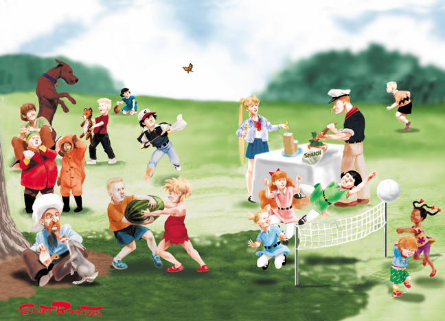 cartoon picnic with friends - Clip Art Library