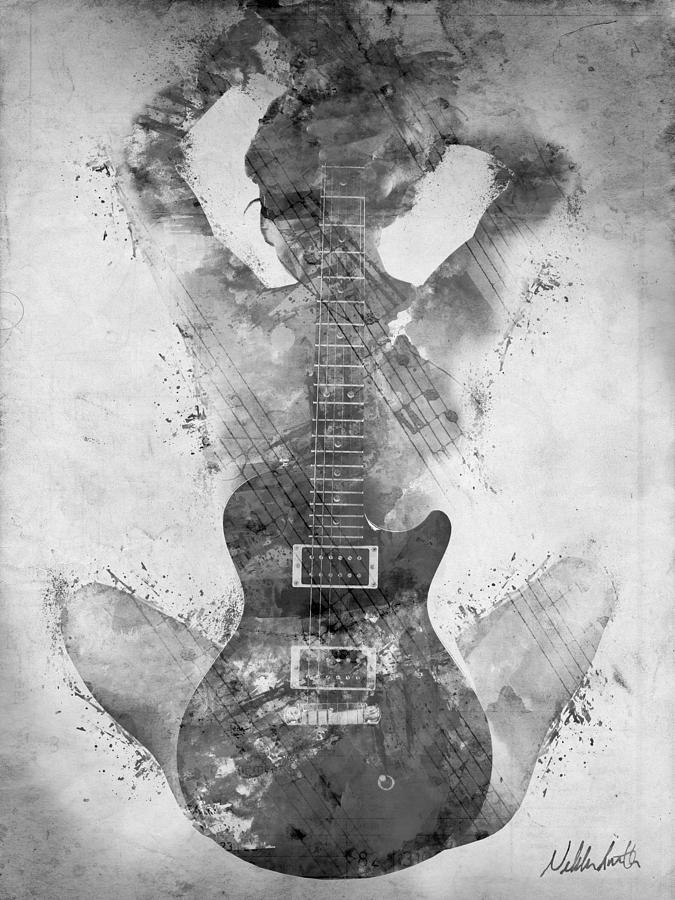 Guitar Siren In Black And White by Nikki Smith