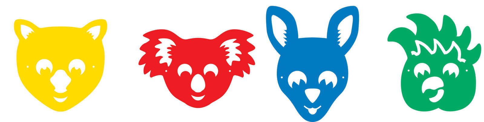 Set of four Australian animal mask stencils including Kangaroo 