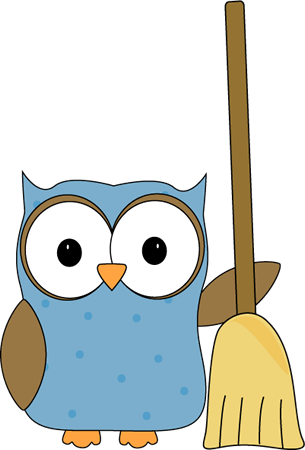 Owl with a Broom Clip Art - Owl with a Broom Vector Image