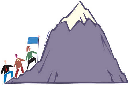 Stock Illustration - Three people climbing a snow capped mountain