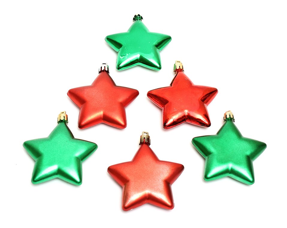 Free Stock Photos | Red and green star shaped Christmas ornaments 