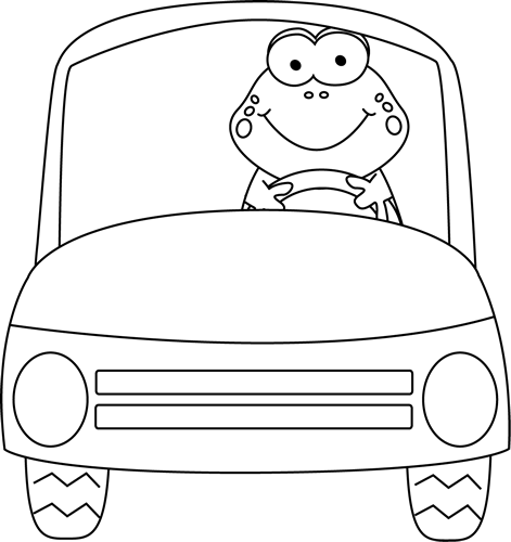 Black and White Frog Driving a Car Clip Art - Black and White Frog 