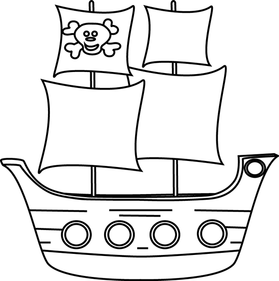 Black and White Pirate Ship Clip Art - Black and White Pirate Ship 