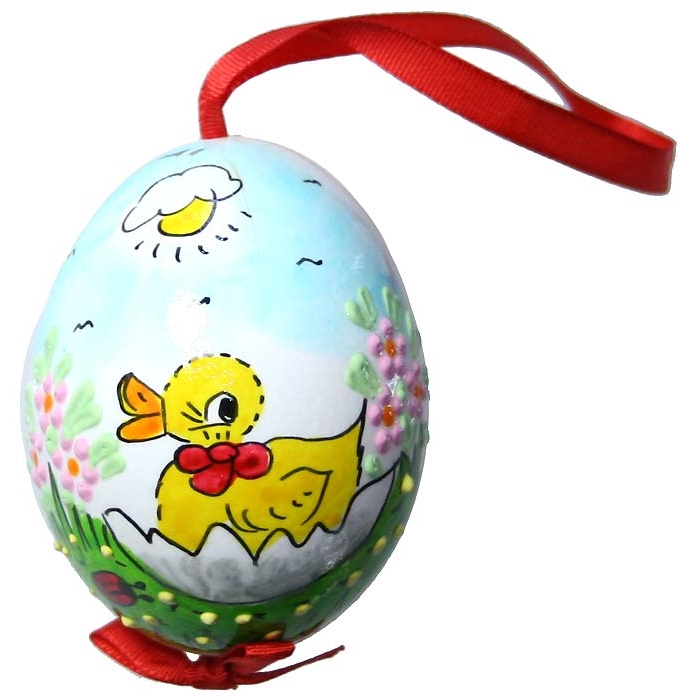 Glossy Sunny Baby Duckling Eastern European Egg Ornament 