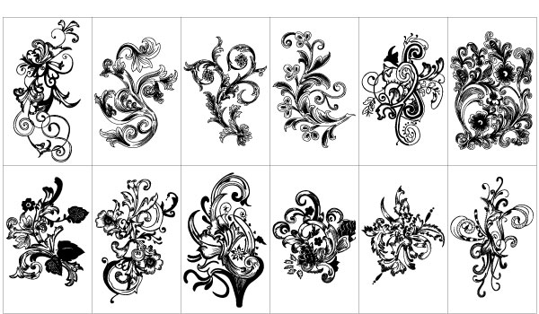 70+ Free Graphics: Vintage Vector Flowers and Floral Ornament Sets 