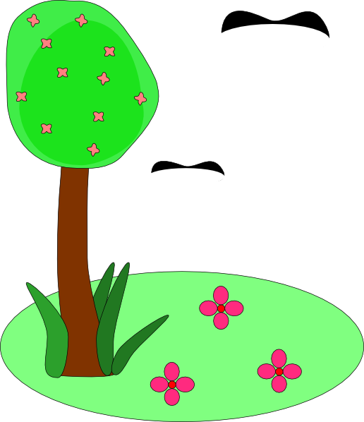 Tree Birds Flowers Cartoon clip art - vector clip art online 