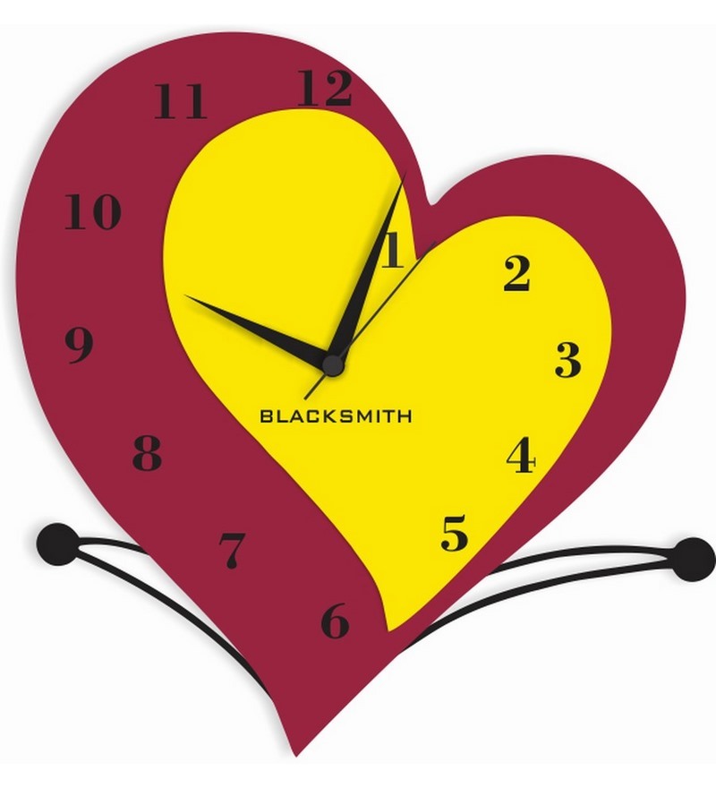 Blacksmith Lilac  Yellow Double Hearts Wall Clock by Blacksmith 