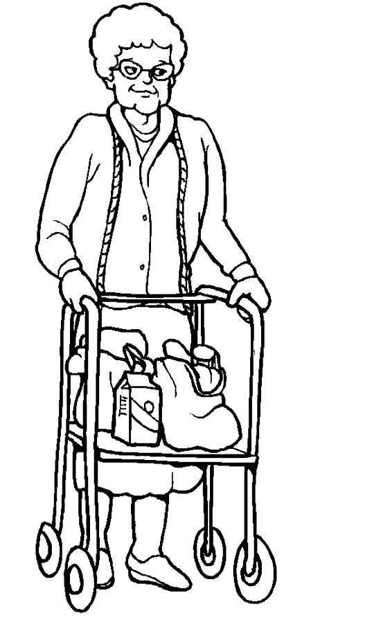 Grandmother Disabilities Coloring Page - Disabilities Day Coloring 