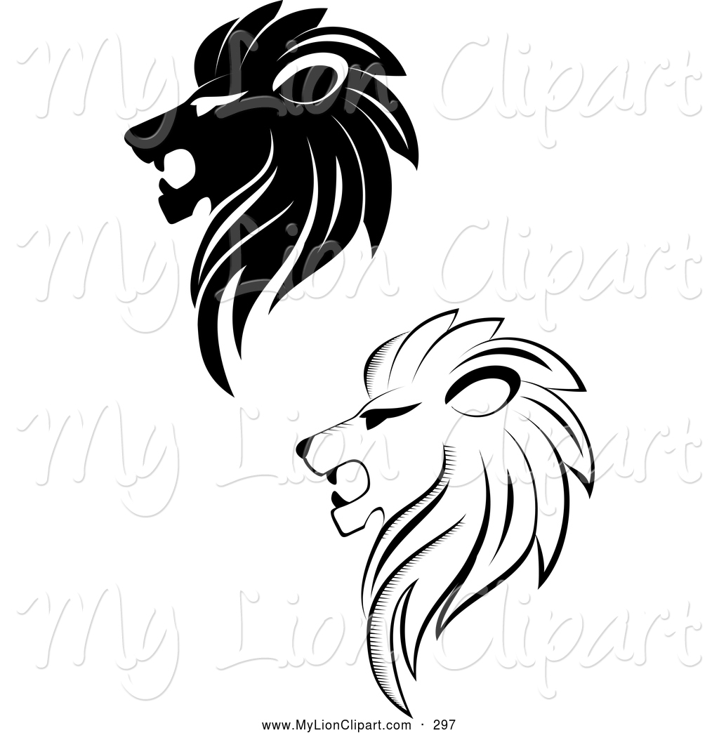 Clipart of a Digital Collage of Black and White Lion Logos or 