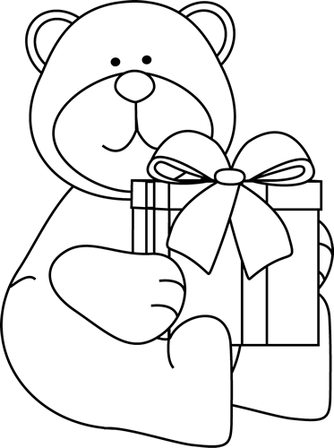 Black and White Christmas Bear with Gift Clip Art - Black and 