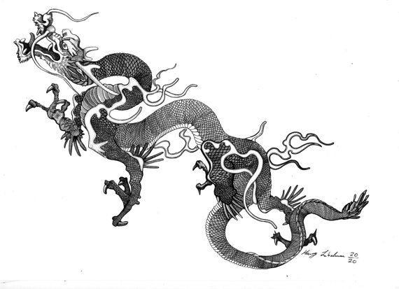 Chinese dragon drawing water dragon taken from a 19th by HGQJ